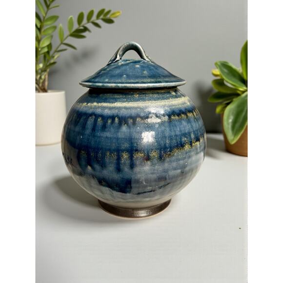 Brad Tucker Studio Pottery Lidded Jar Vase Blue Glaze Handmade Stoneware Art - Picture 1 of 10